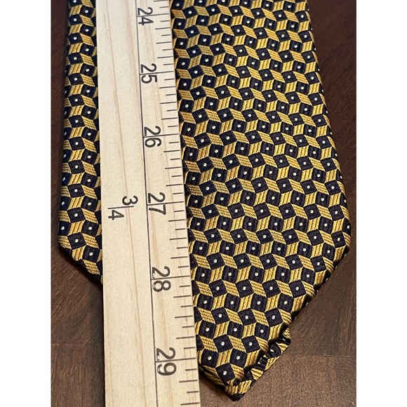 Land’s End Gold Black Hand Made 100% Silk Men’s Neck Tie Made In USA - Picture 5 of 9